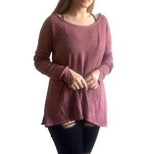 Anthropologie Ecoté Dark Antique Mauve Long Sleeve Oversized Henley Tunic Top